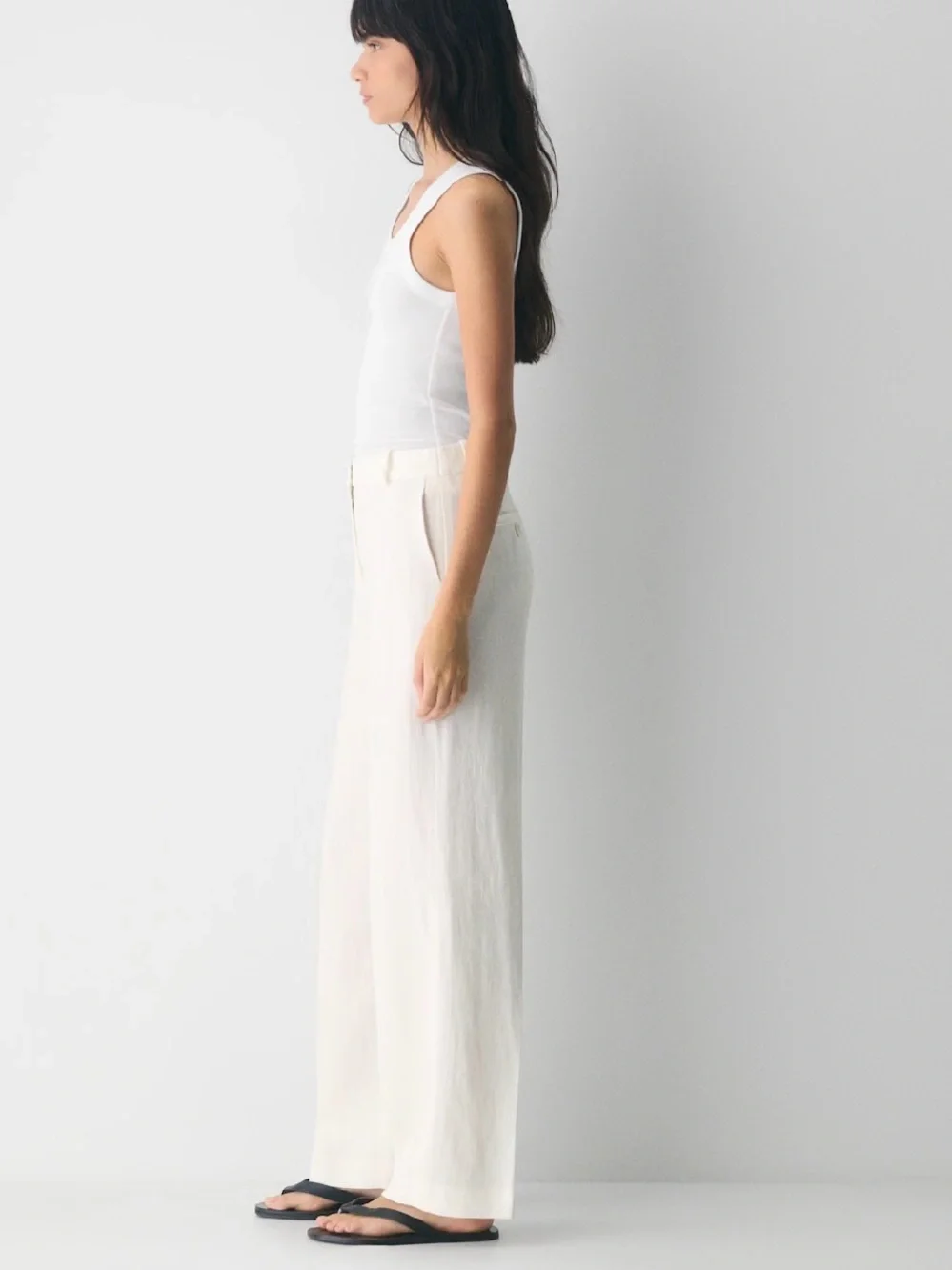 Babaton Agency Pant - Aritzia High-Rise Wide-Leg Linen Twill Pants - White